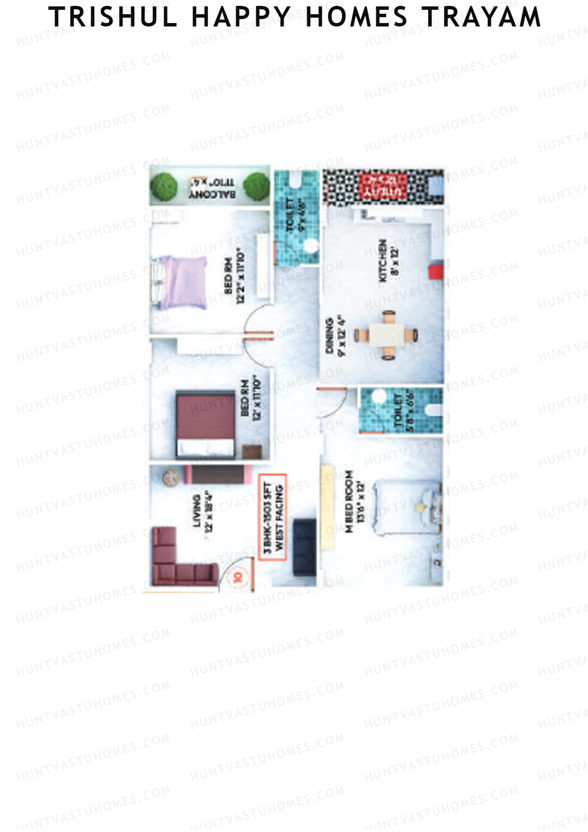 Trishul Happy Homes Trayam, Block B, Unit 10, 3BHK, Super Area 1503   sq ft 