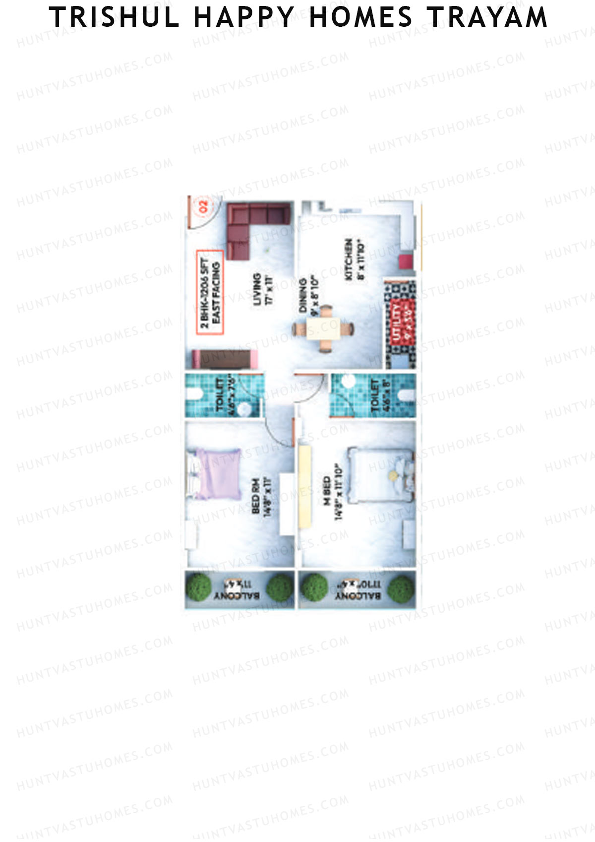 Trishul Happy Homes Trayam, Block B, Unit 3, 2BHK, Super Area 1206   sq ft 