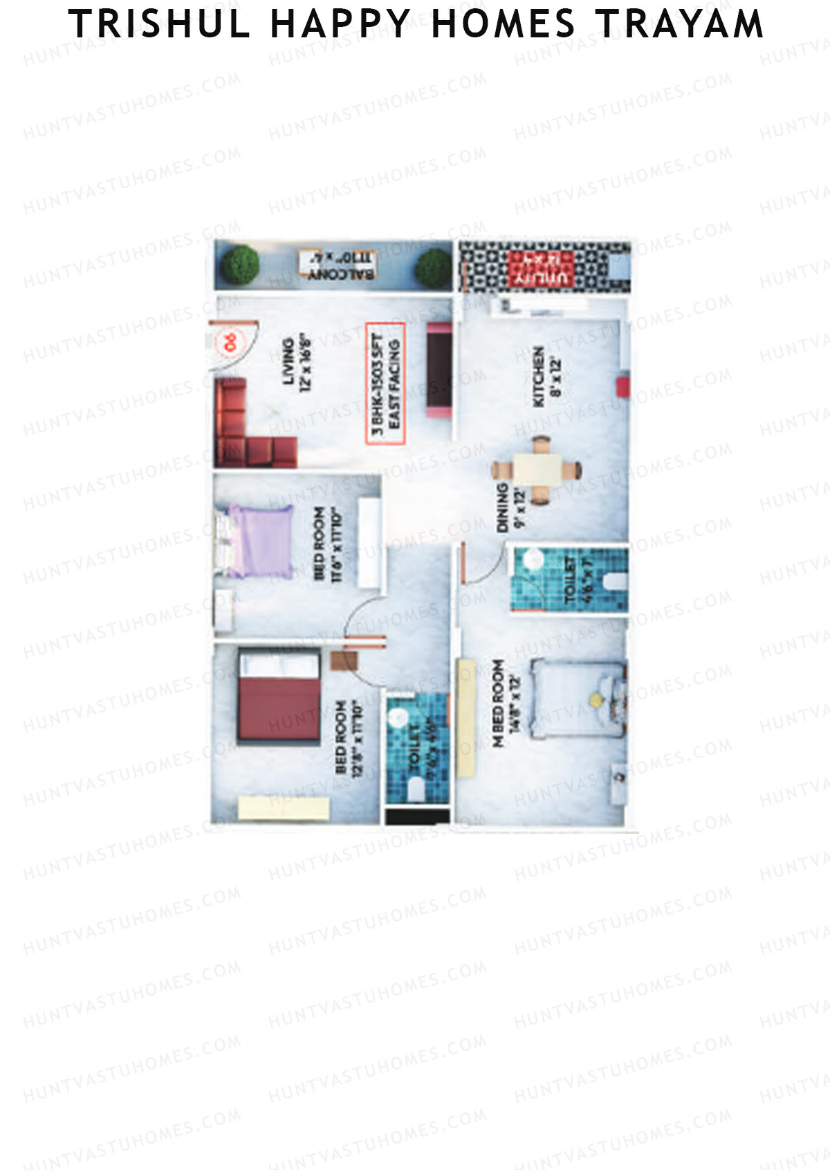 Trishul Happy Homes Trayam, Block B, Unit 6, 3BHK, Super Area 1503   sq ft 