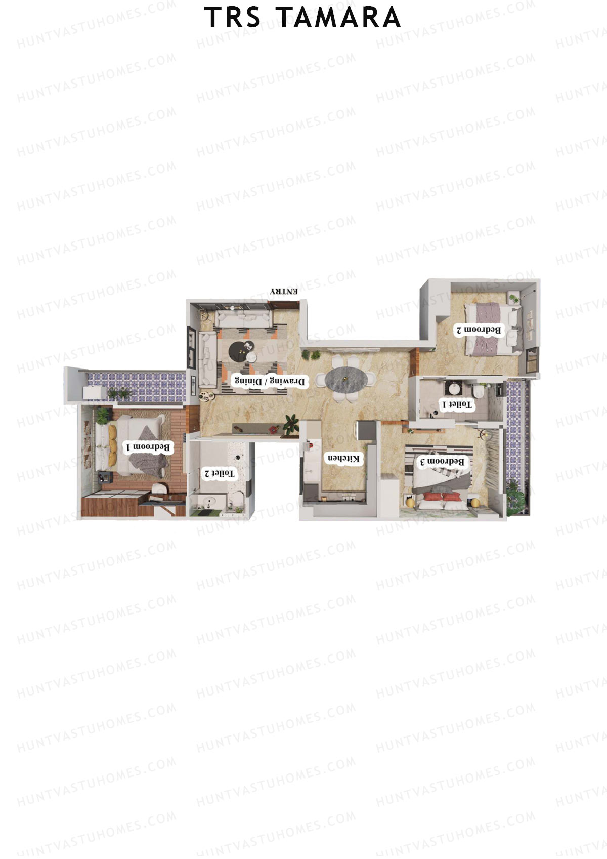 TRS Tamara, Tamara, Unit 1, 3BHK, Super Area 1388   sq ft 