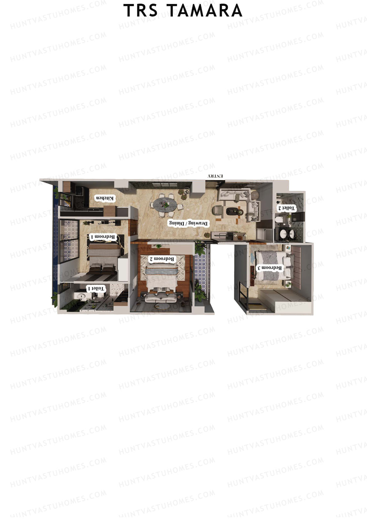 TRS Tamara, Tamara, Unit 2, 3BHK, Super Area 1475   sq ft 