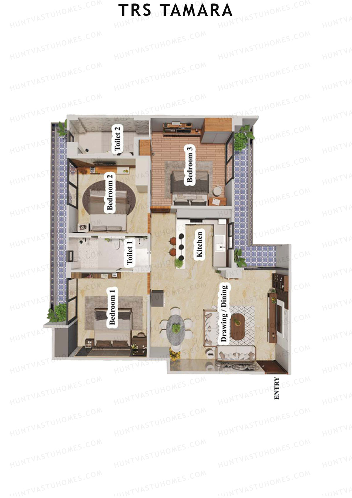 TRS Tamara, Tamara, Unit 3, 3BHK, Super Area 1675   sq ft 
