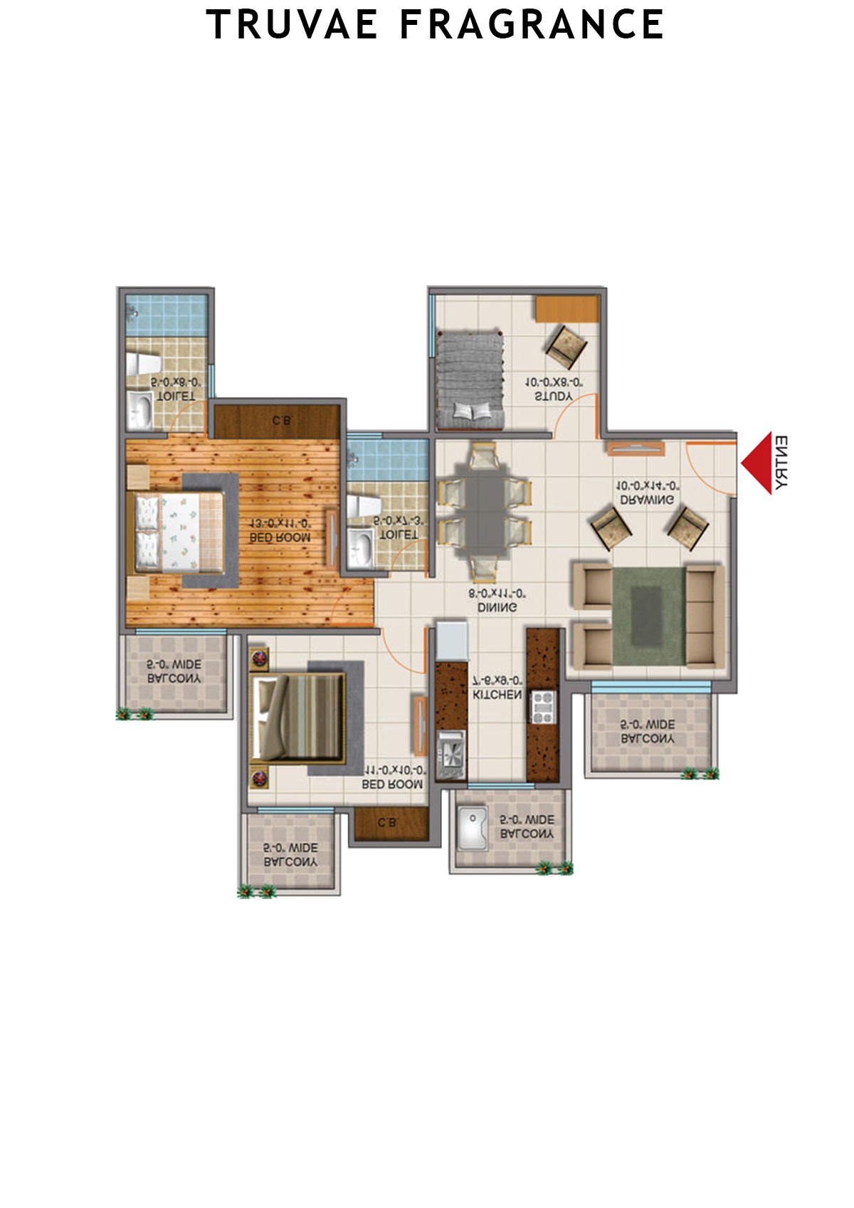 Truvae Fragrance Rose Unit 3 (Type E) Floor Plan