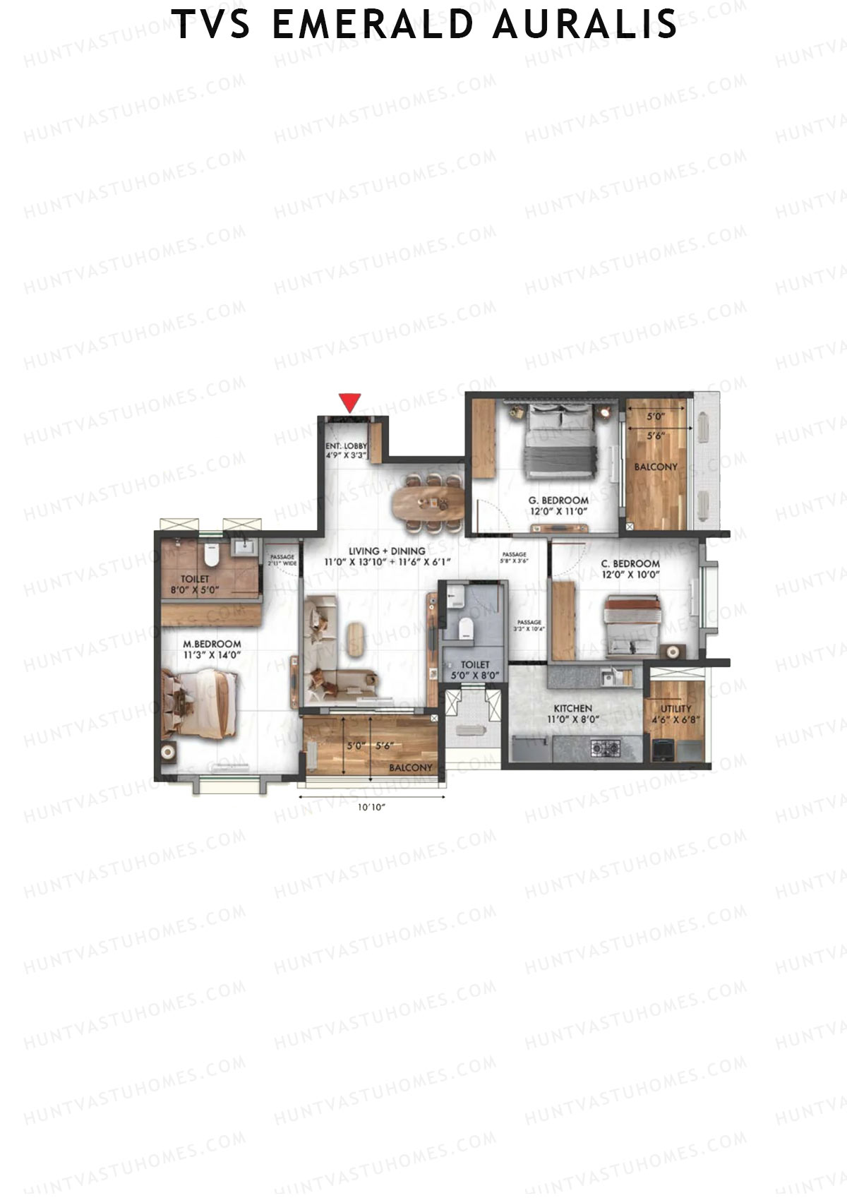 TVS Emerald Auralis Tower D Unit 1 Floor Plan