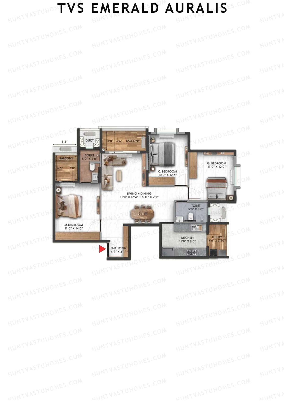 TVS Emerald Auralis Tower D Unit 6 Floor Plan