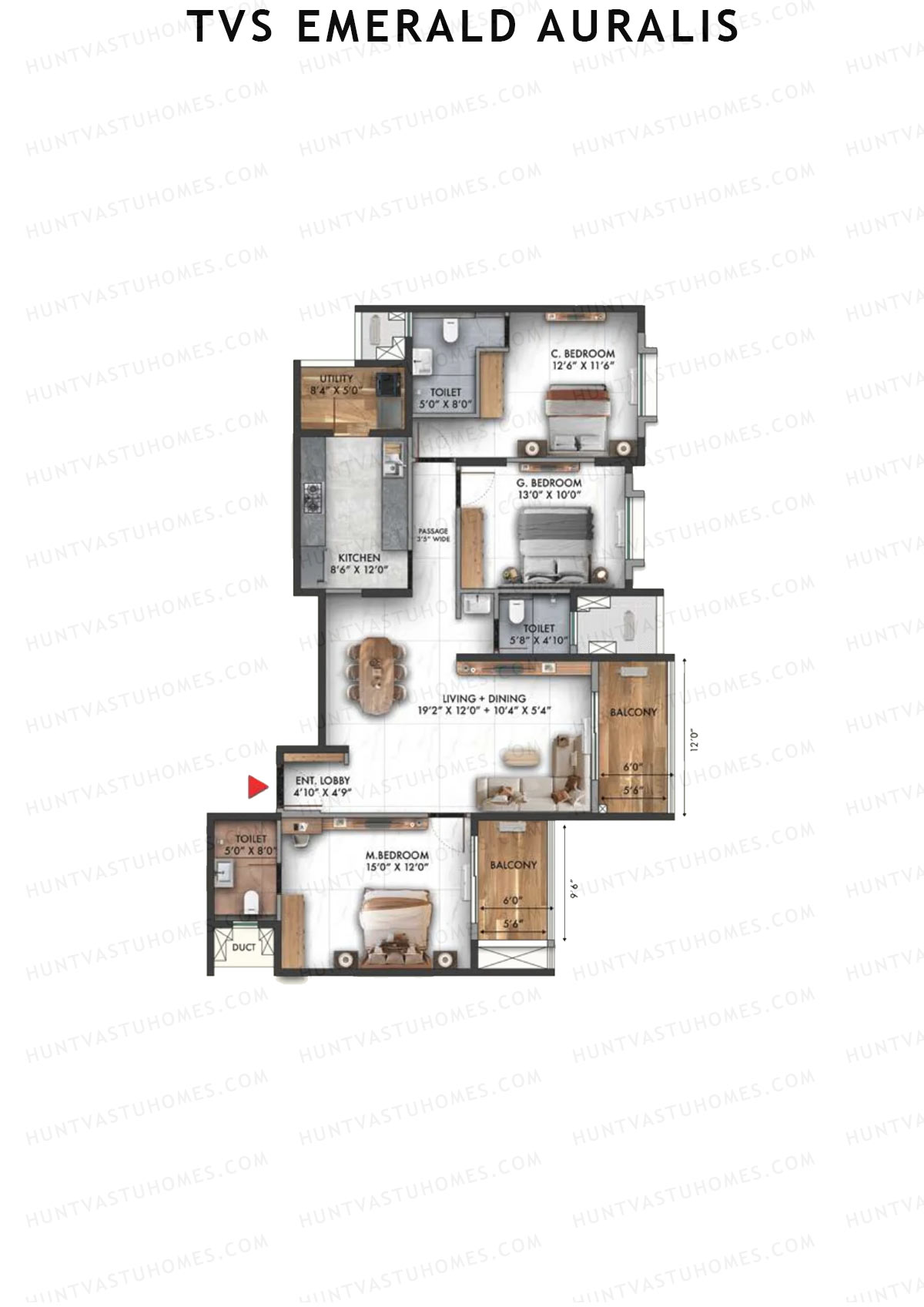 TVS Emerald Auralis Tower E Unit 1 Floor Plan