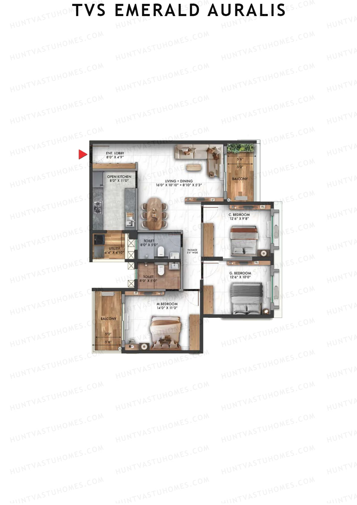 TVS Emerald Auralis Tower E Unit 3 Floor Plan