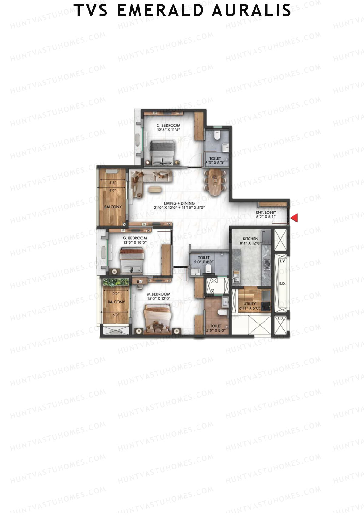 TVS Emerald Auralis Tower E Unit 5 Floor Plan