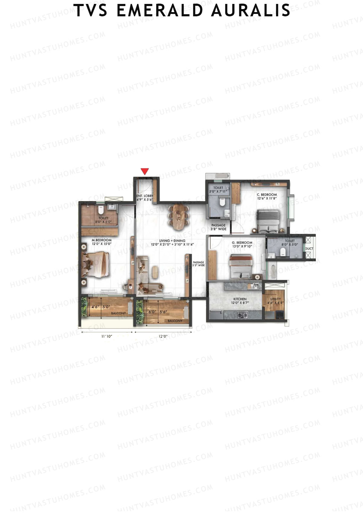 TVS Emerald Auralis Tower F Unit 1 Floor Plan