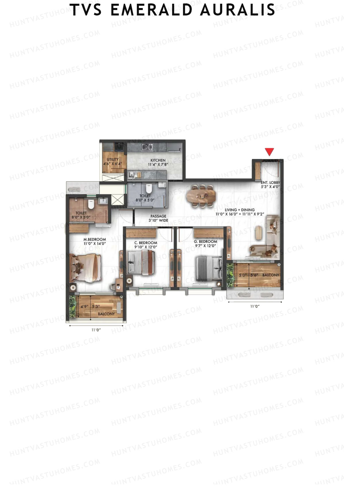 TVS Emerald Auralis Tower F Unit 3 Floor Plan