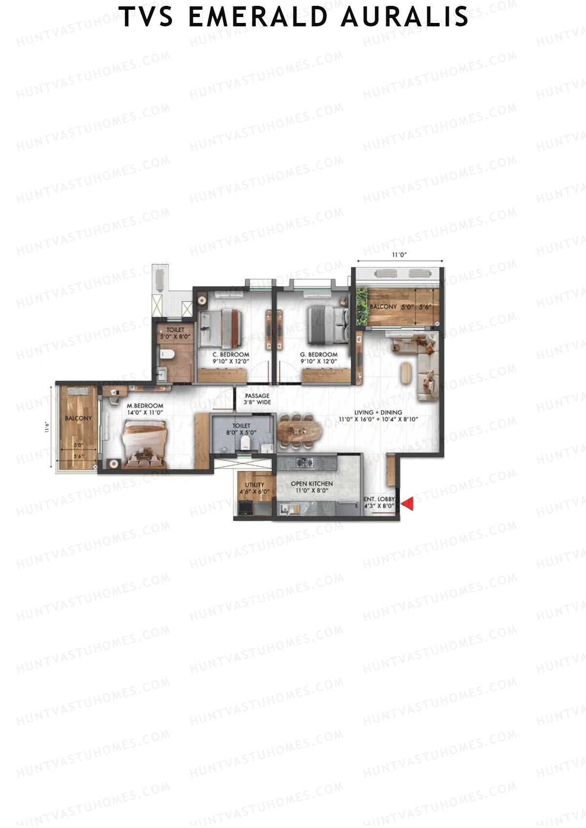 TVS Emerald Auralis Tower F Unit 4 Floor Plan