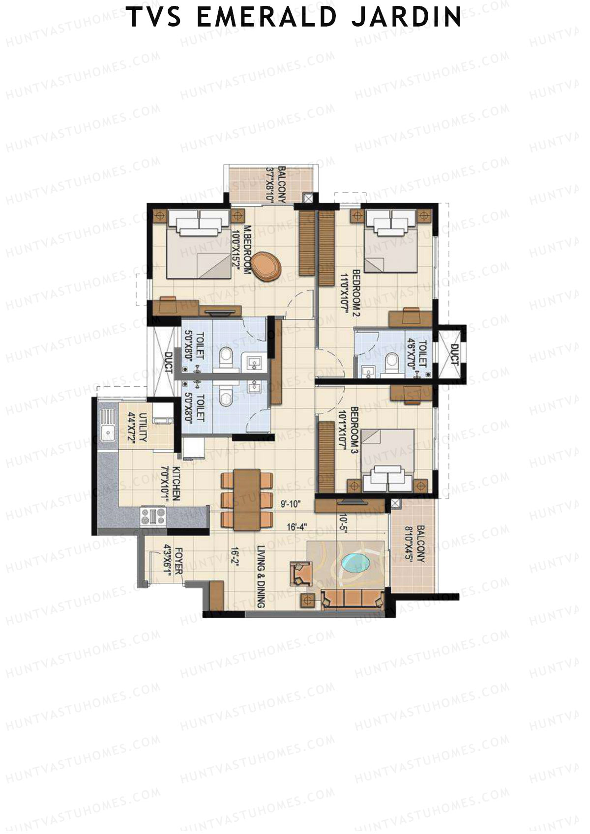 TVS Emerald Jardin Block A Unit 1 Floor Plan