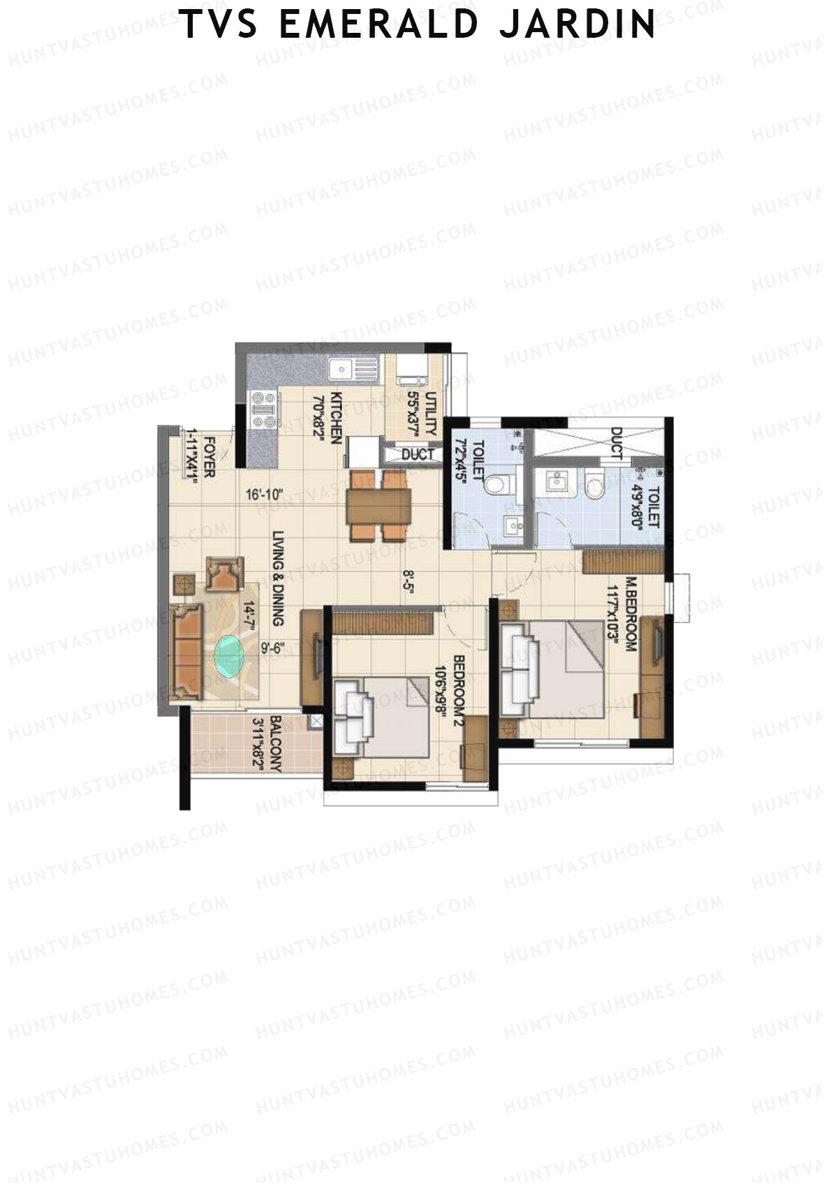 TVS Emerald Jardin Block A Unit 3 Floor Plan