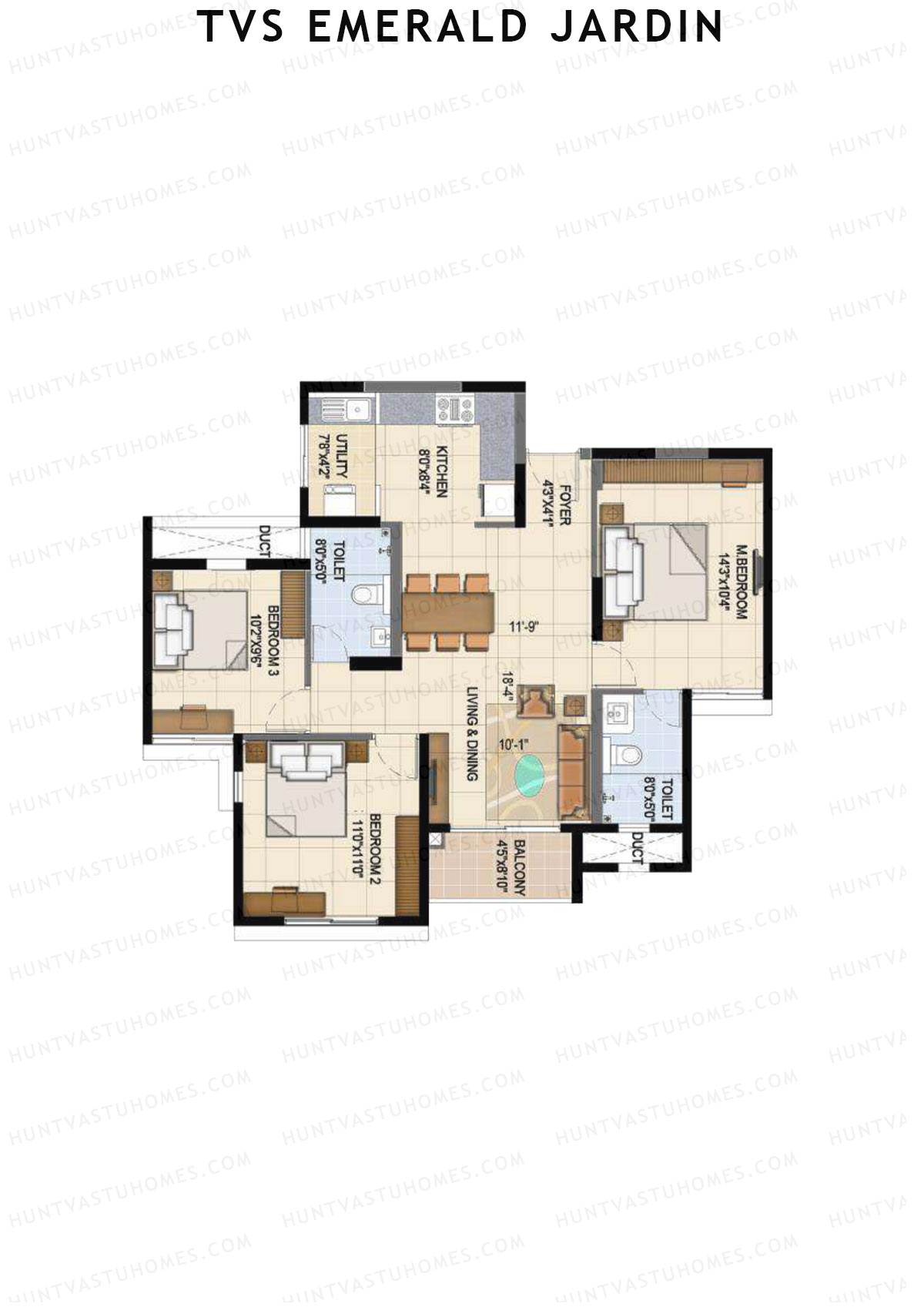 TVS Emerald Jardin Block A Unit 5 Floor Plan
