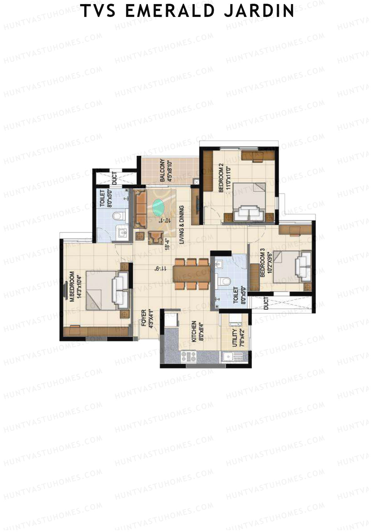 TVS Emerald Jardin Block B Unit 1 Floor Plan