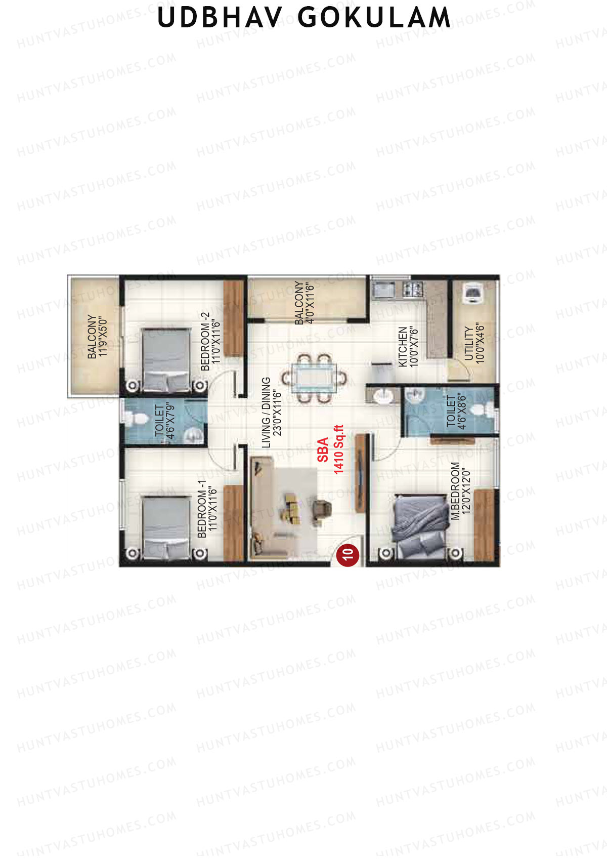 Udbhav Gokulam Block B Wing 1 Unit 10 Floor Plan