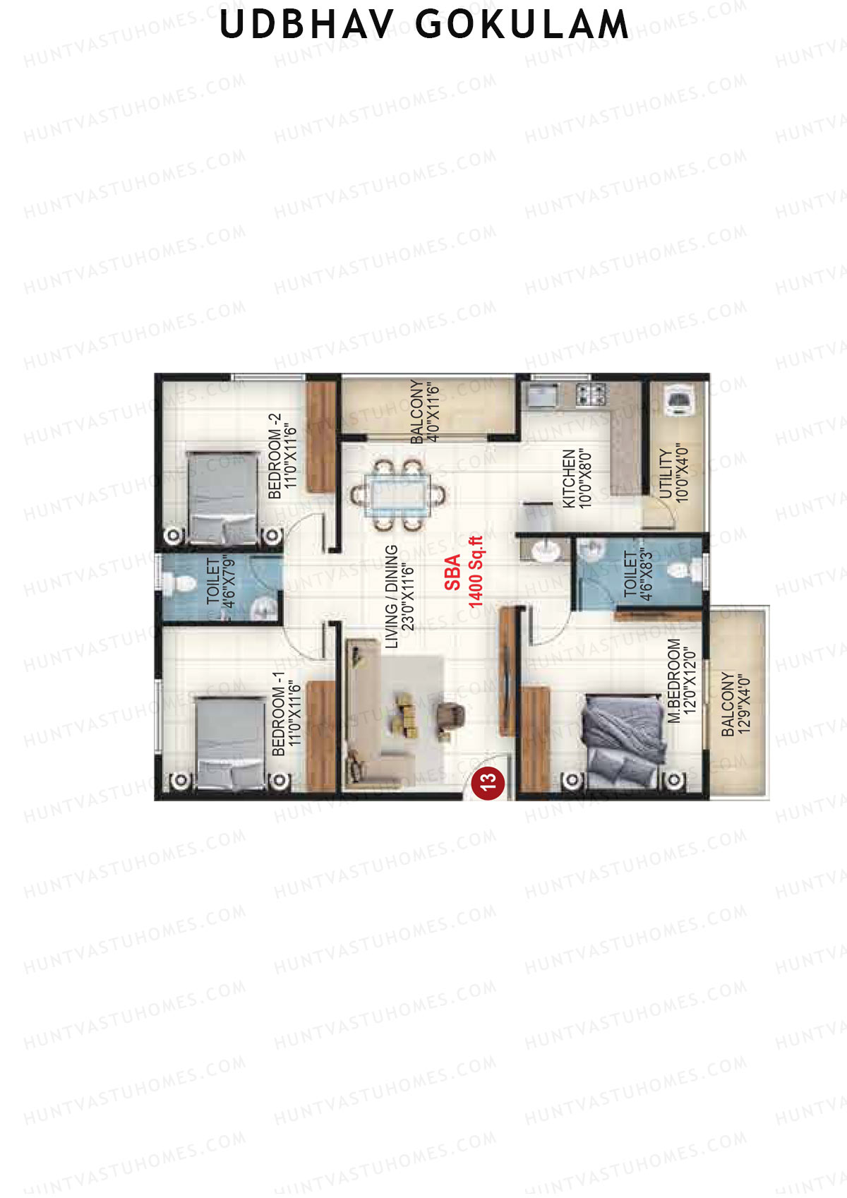 Udbhav Gokulam Block B Wing 1 Unit 13 Floor Plan