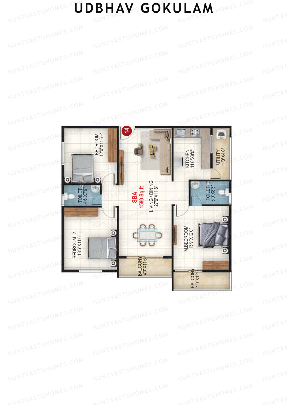 Udbhav Gokulam Block B Wing 1 Unit 14 Floor Plan