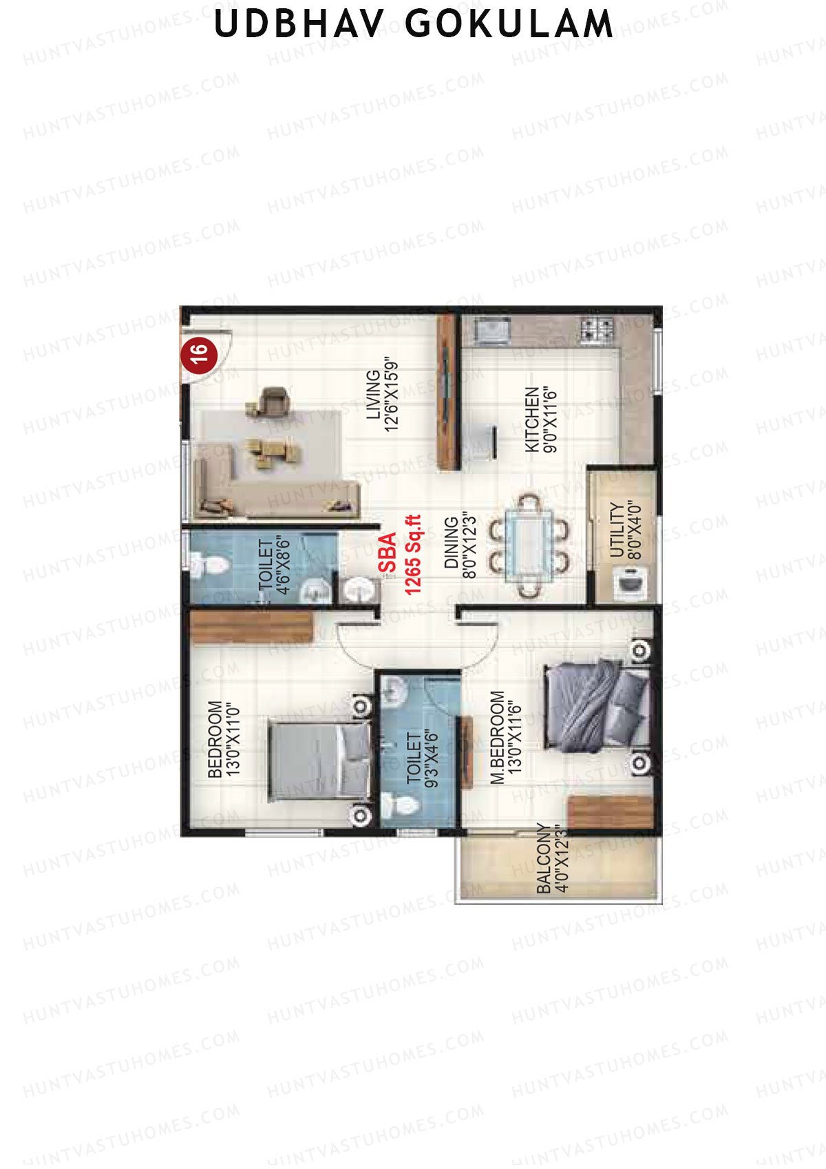Udbhav Gokulam Block B Wing 1 Unit 16 Floor Plan