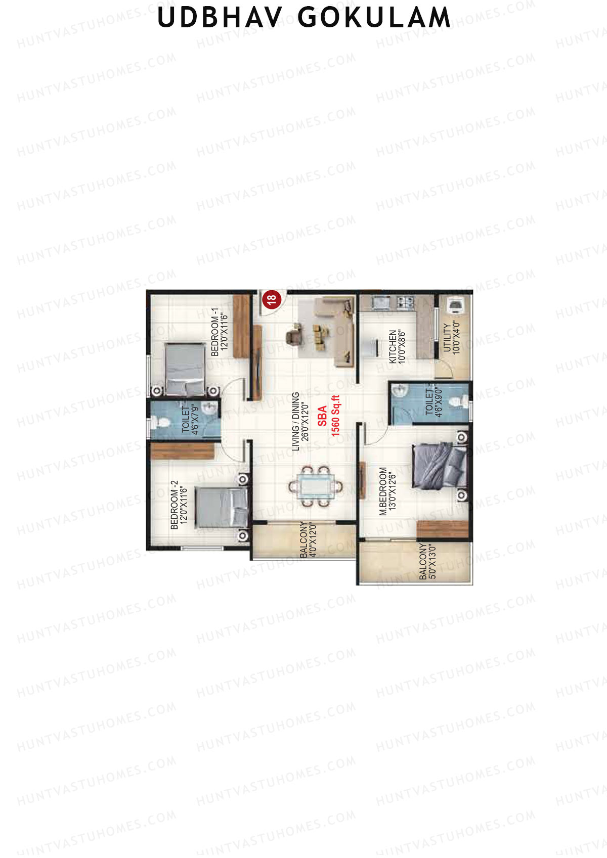 Udbhav Gokulam Block B Wing 1 Unit 18 Floor Plan
