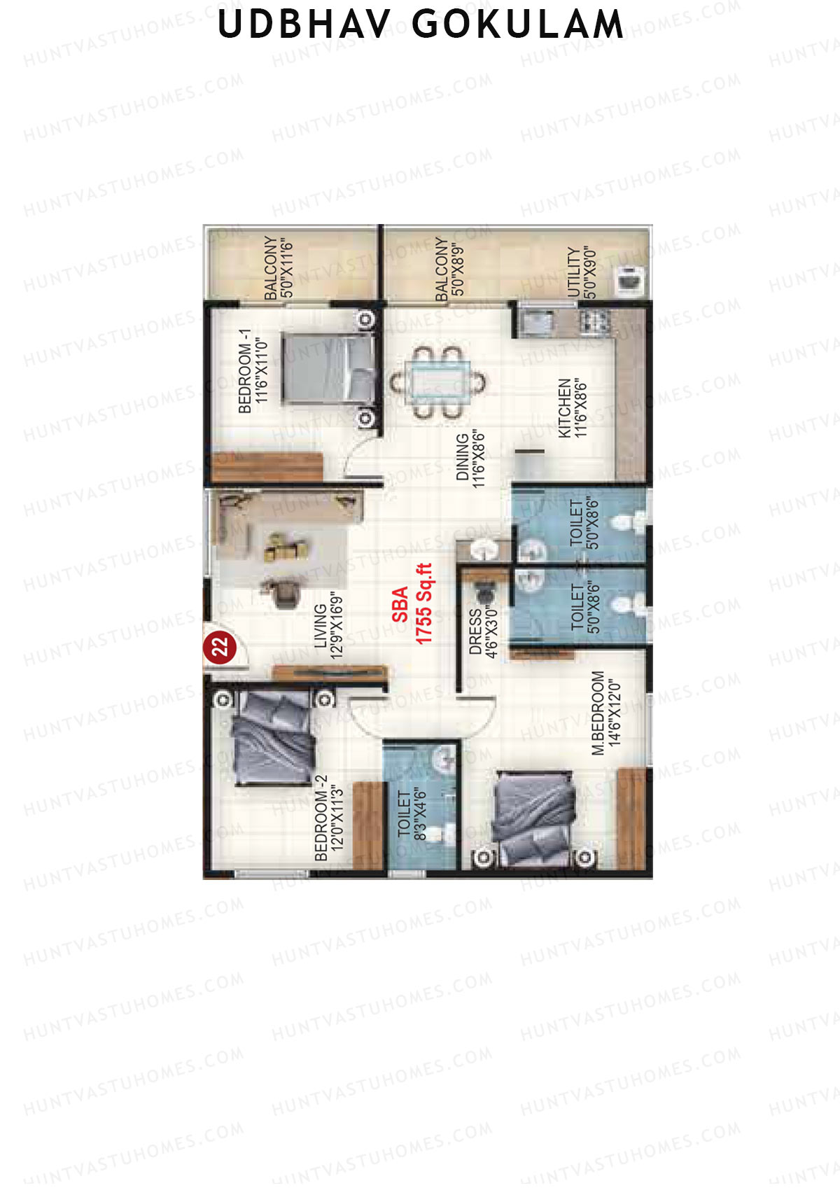 Udbhav Gokulam Block C Wing 2 Unit 22 Floor Plan