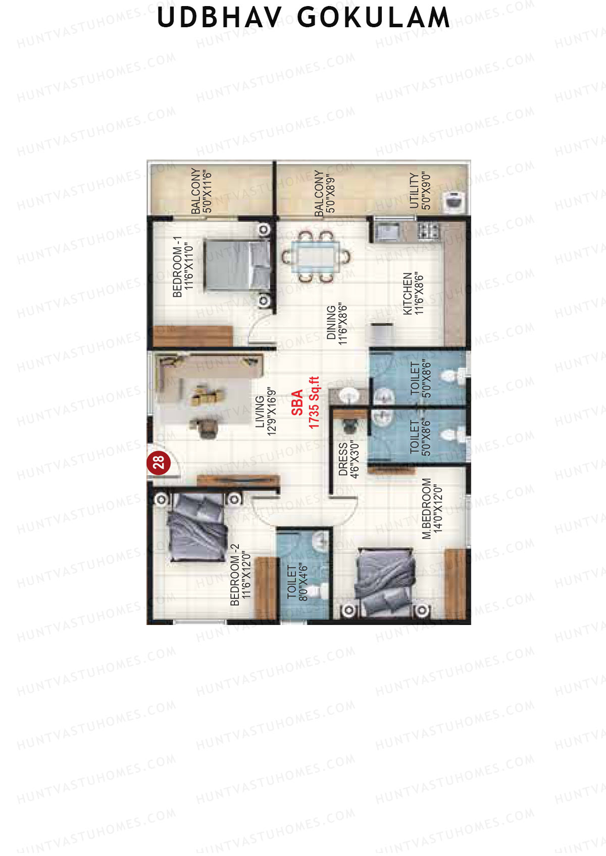 Udbhav Gokulam Block D Wing 2 Unit 28 Floor Plan