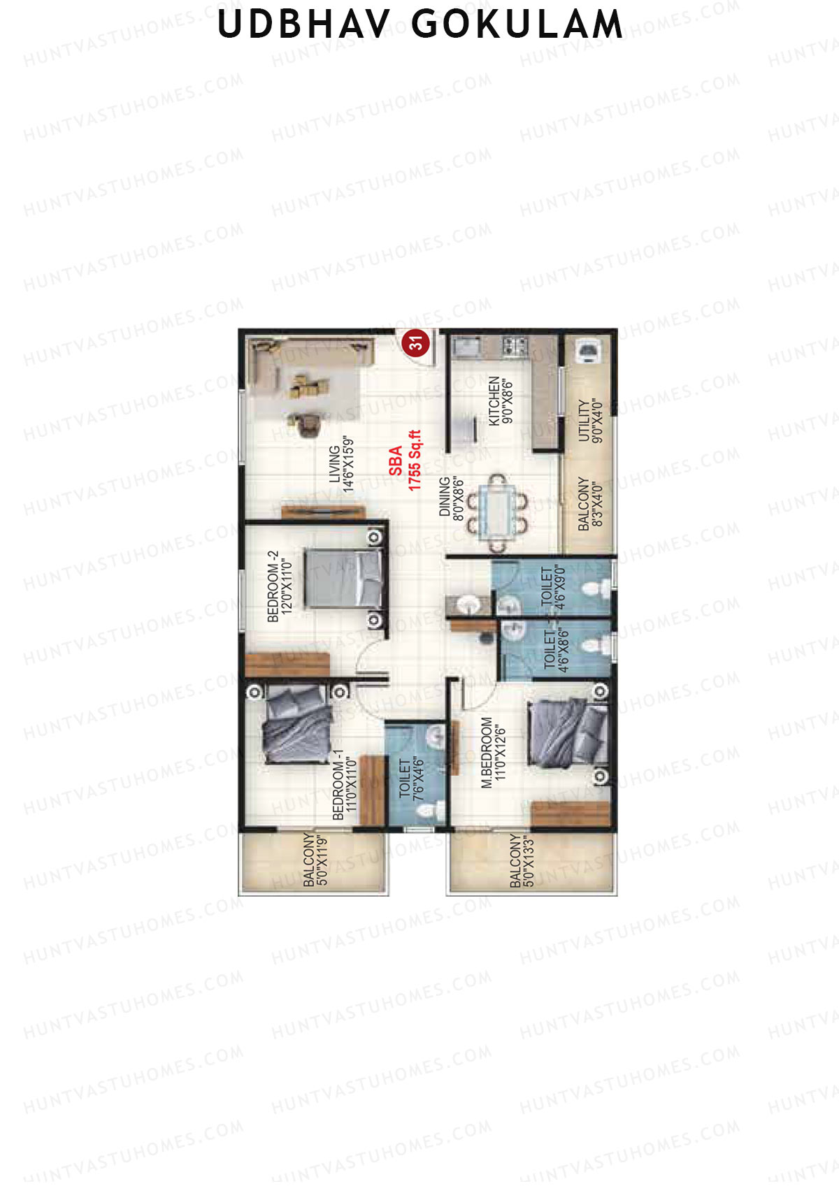 Udbhav Gokulam Block E Wing 2 Unit 31 Floor Plan