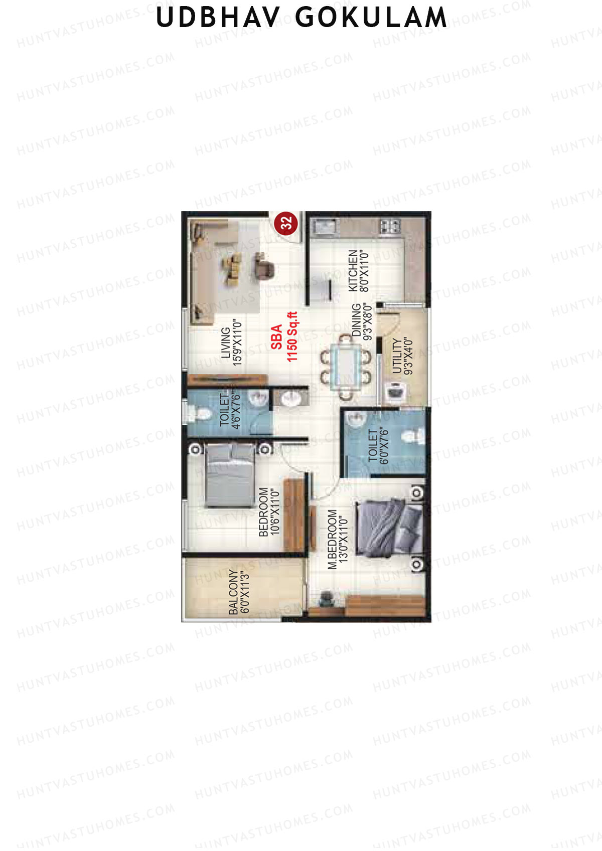 Udbhav Gokulam Block E Wing 2 Unit 32 Floor Plan