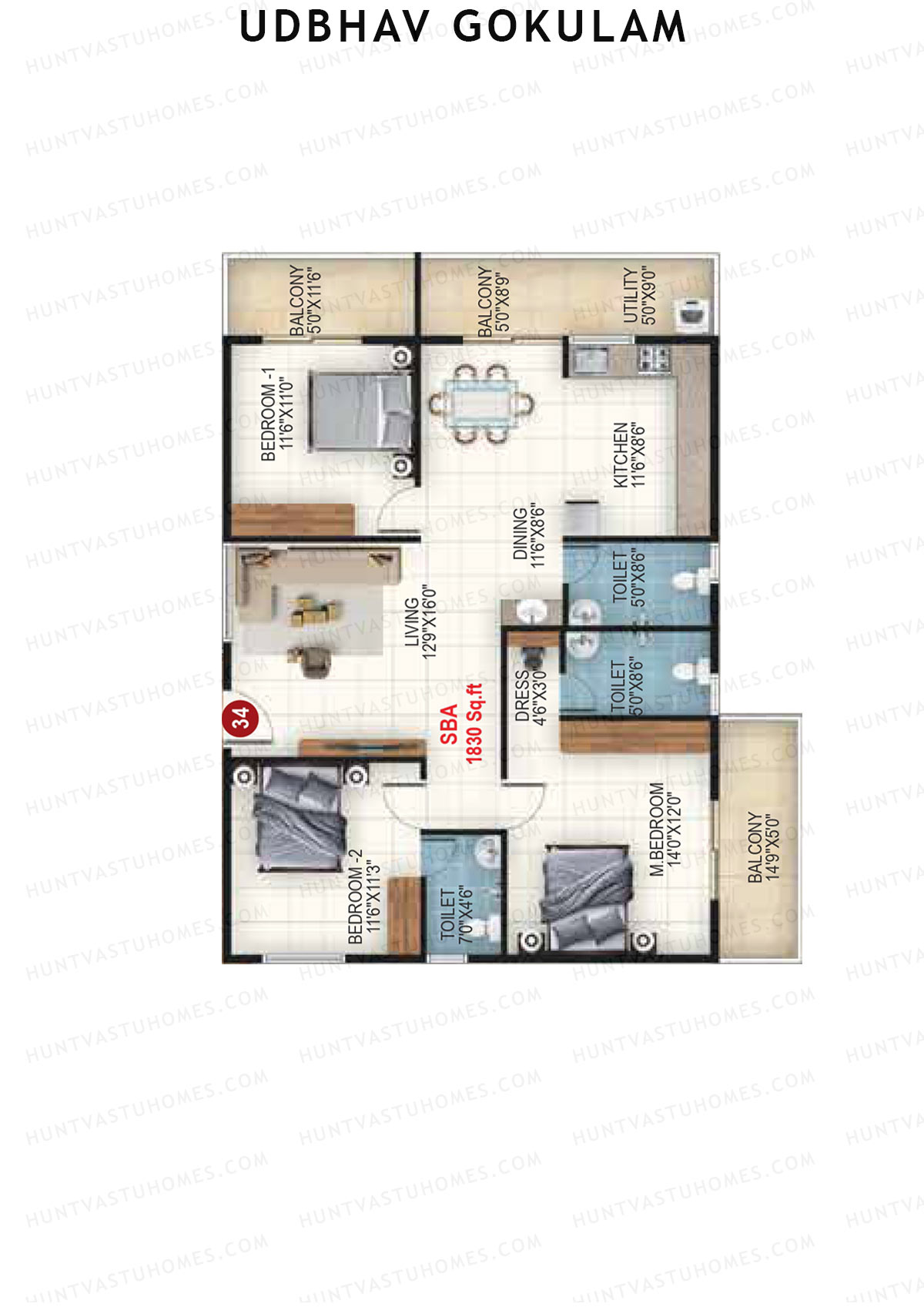 Udbhav Gokulam Block E Wing 2 Unit 34 Floor Plan