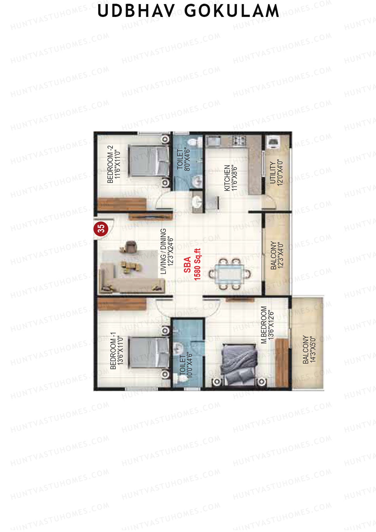 Udbhav Gokulam Block E Wing 2 Unit 35 Floor Plan