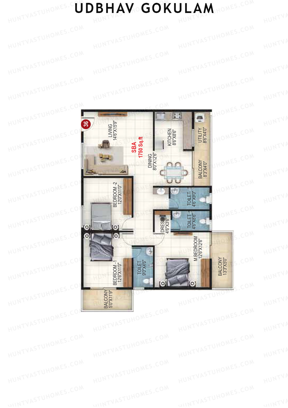 Udbhav Gokulam Block E Wing 2 Unit 36 Floor Plan