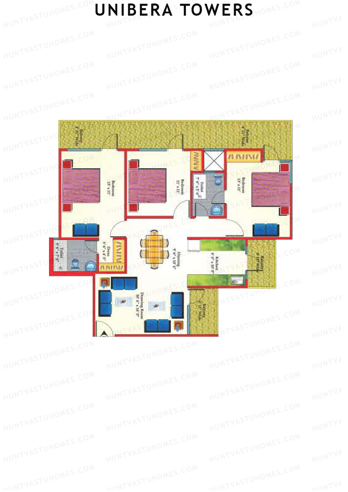Unibera Towers Tower F Unit 3 Floor Plan