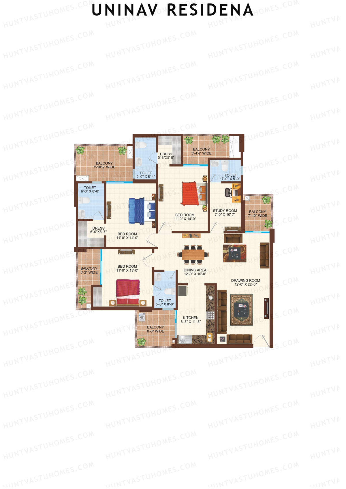 Uninav Residena Tower A Unit 1 (Type 3) Floor Plan