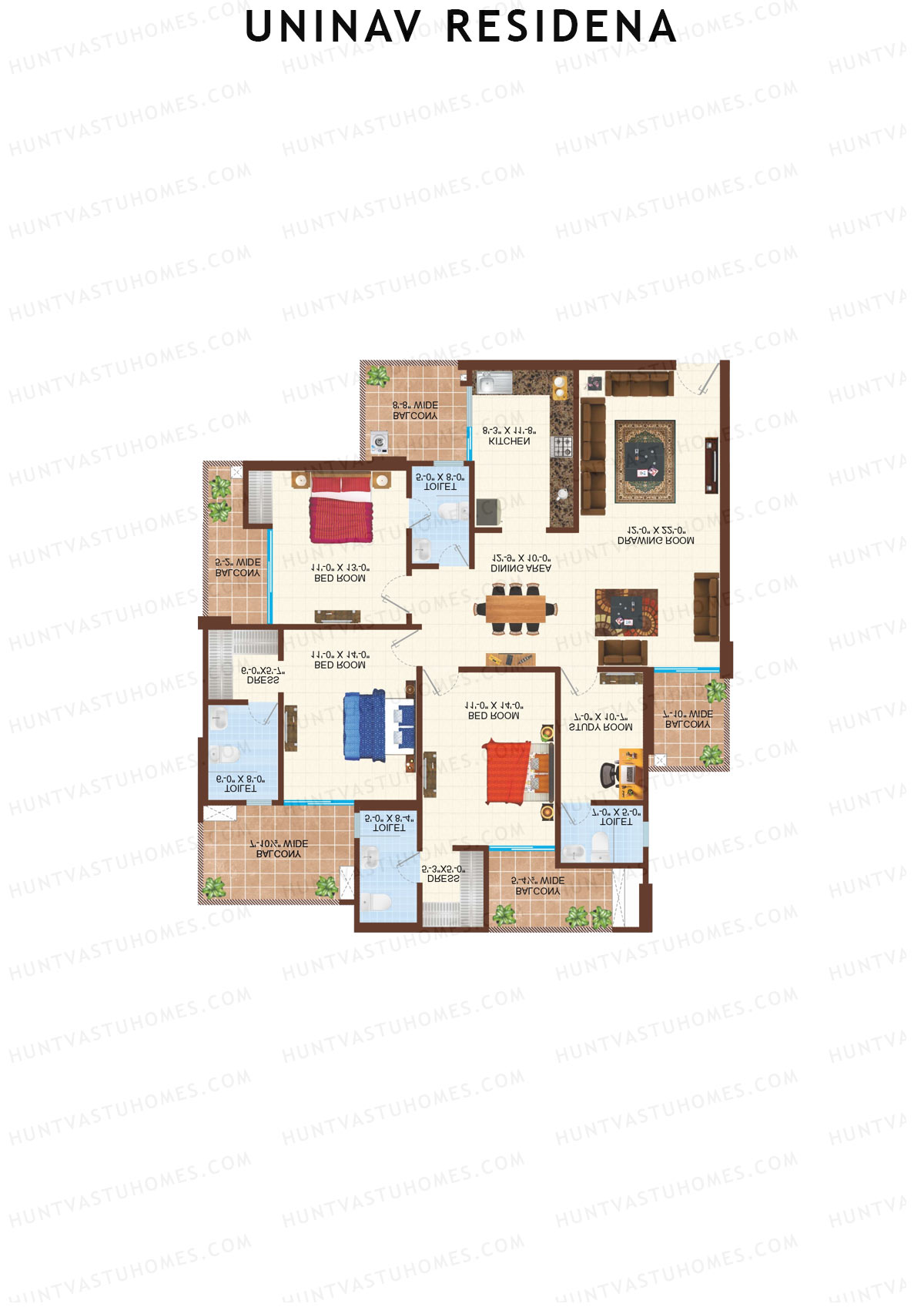 Uninav Residena Tower A Unit 8 (Type 3) Floor Plan