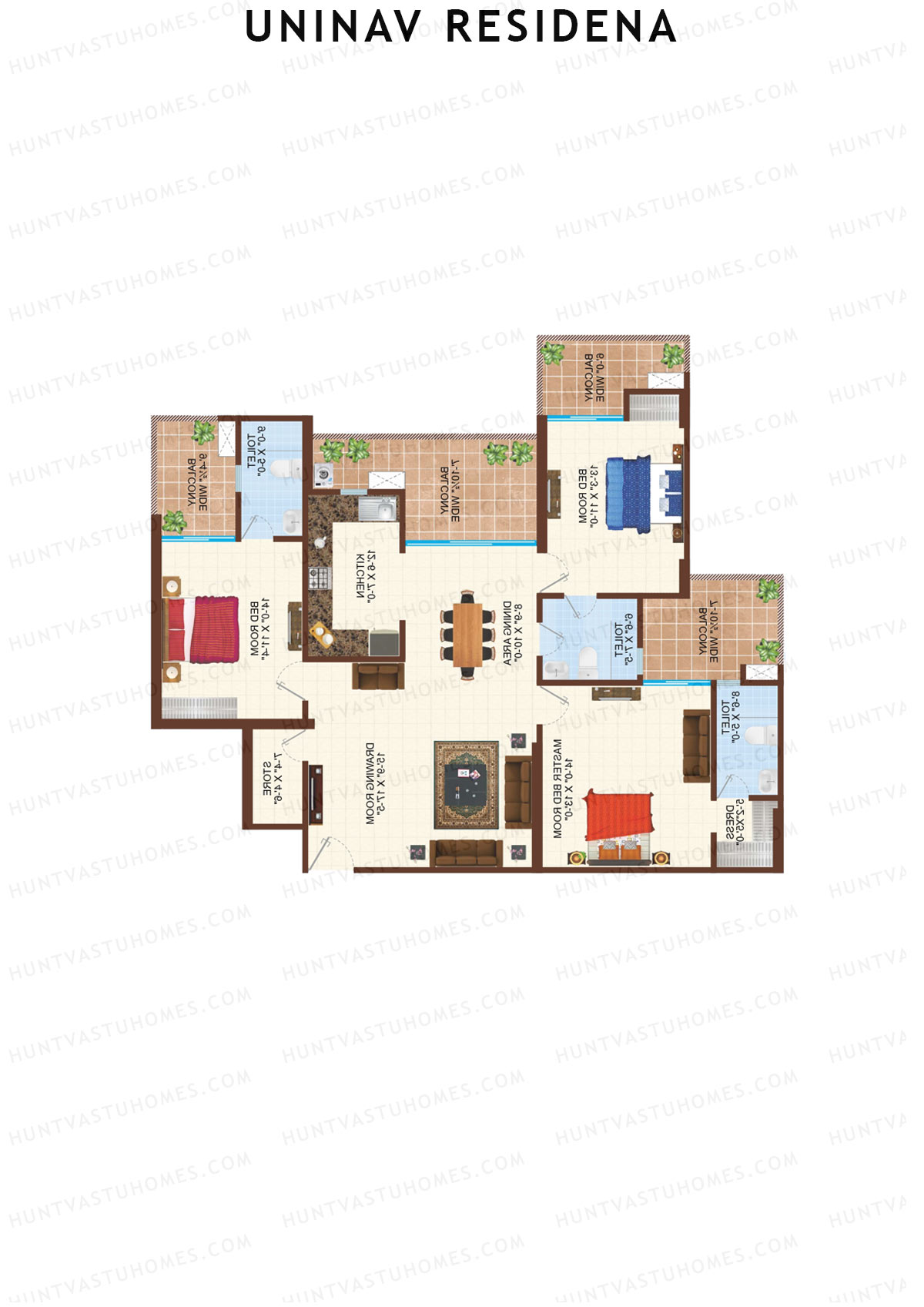 Uninav Residena Tower B Unit 2 (Type 4) Floor Plan