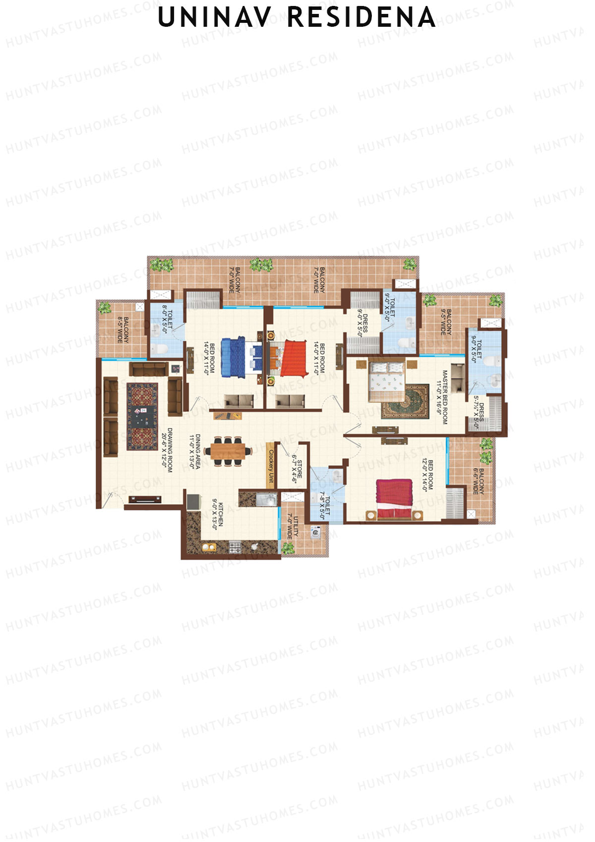 Uninav Residena Tower B Unit 3 (Type 1) Floor Plan