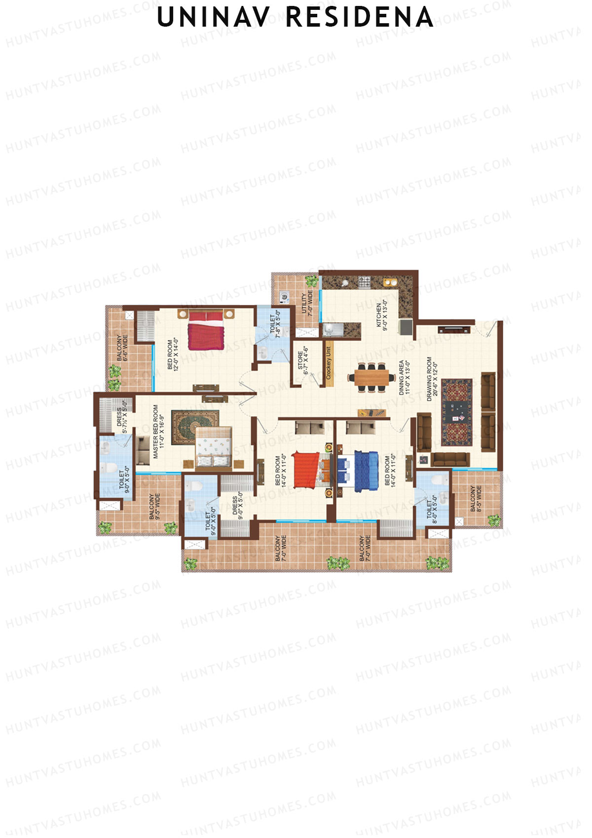 Uninav Residena Tower B Unit 6 (Type 1) Floor Plan