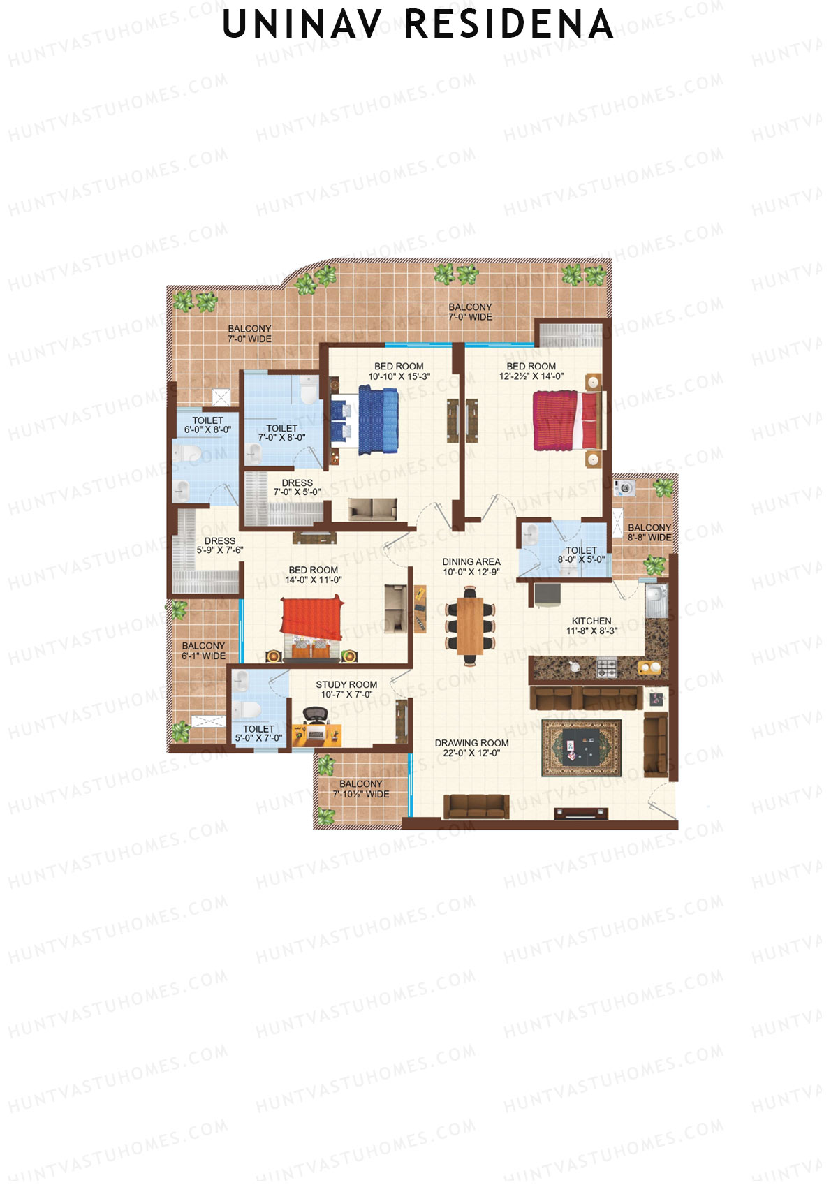 Uninav Residena Tower C Unit 3 (Type 2) Floor Plan