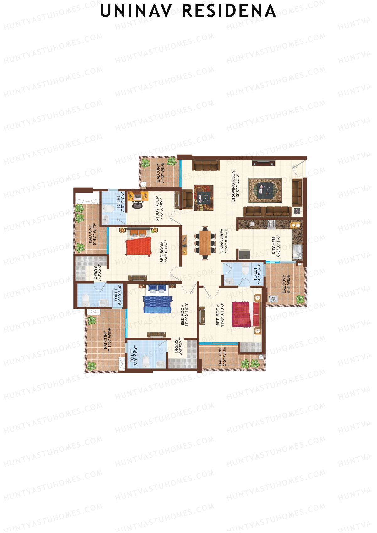 Uninav Residena Tower D Unit 1 (Type 3) Floor Plan