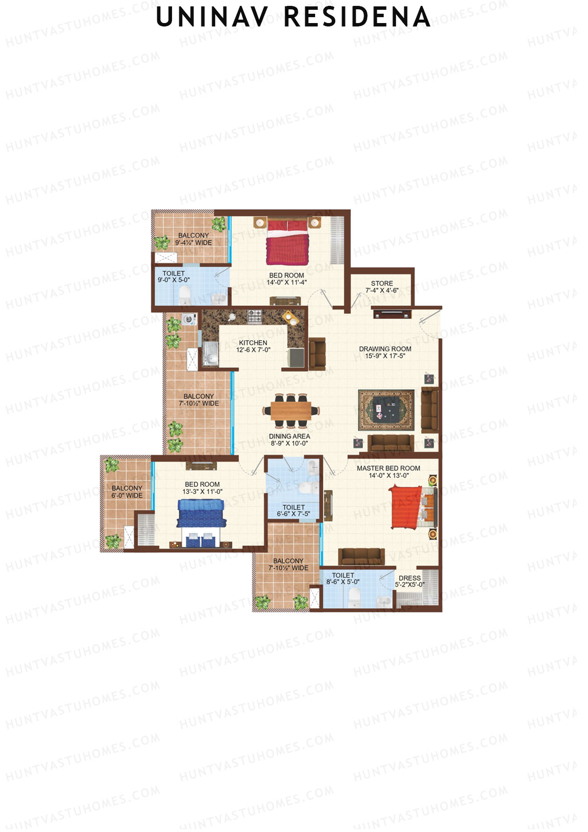 Uninav Residena Tower D Unit 2 (Type 4) Floor Plan