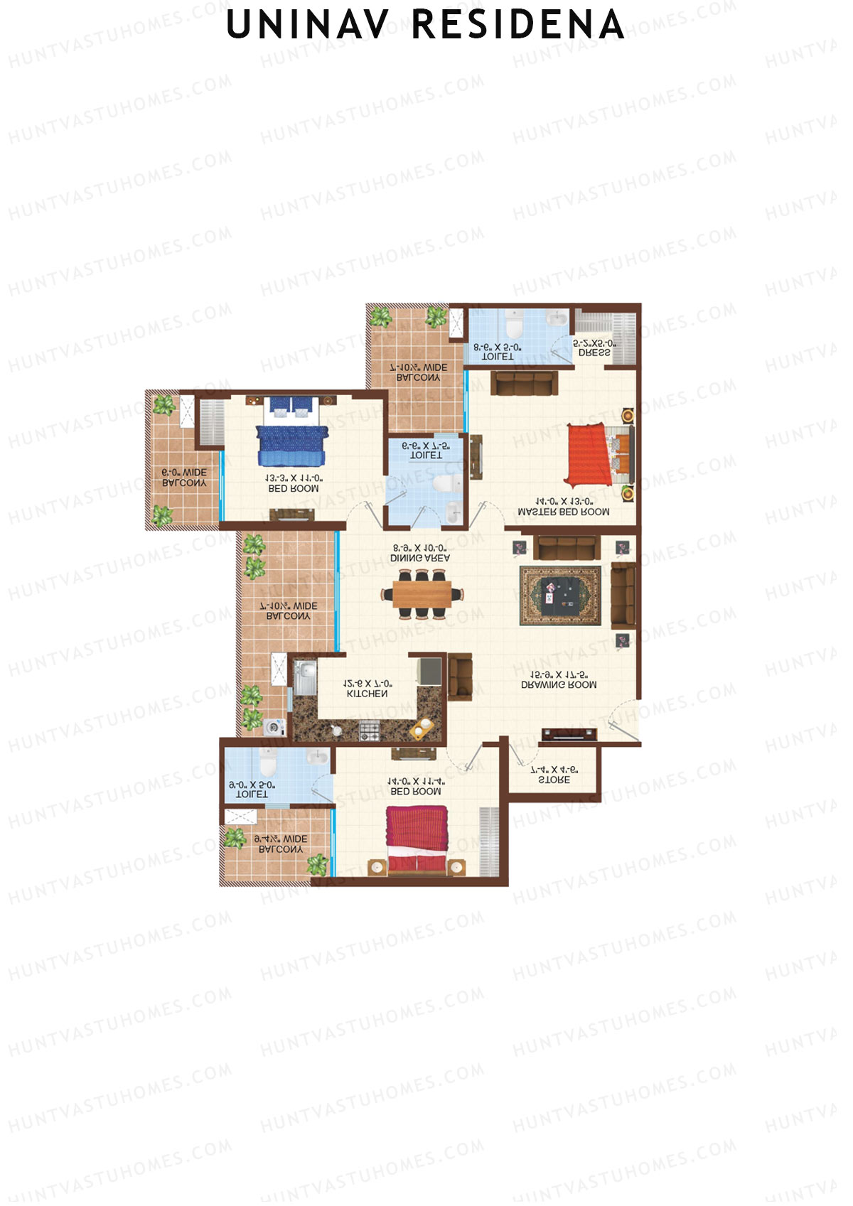 Uninav Residena Tower D Unit 3 (Type 4) Floor Plan