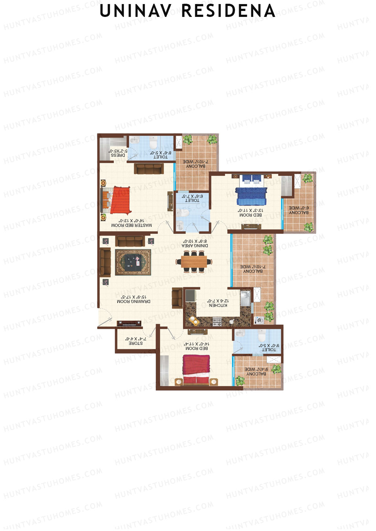 Uninav Residena Tower D Unit 6 (Type 4) Floor Plan