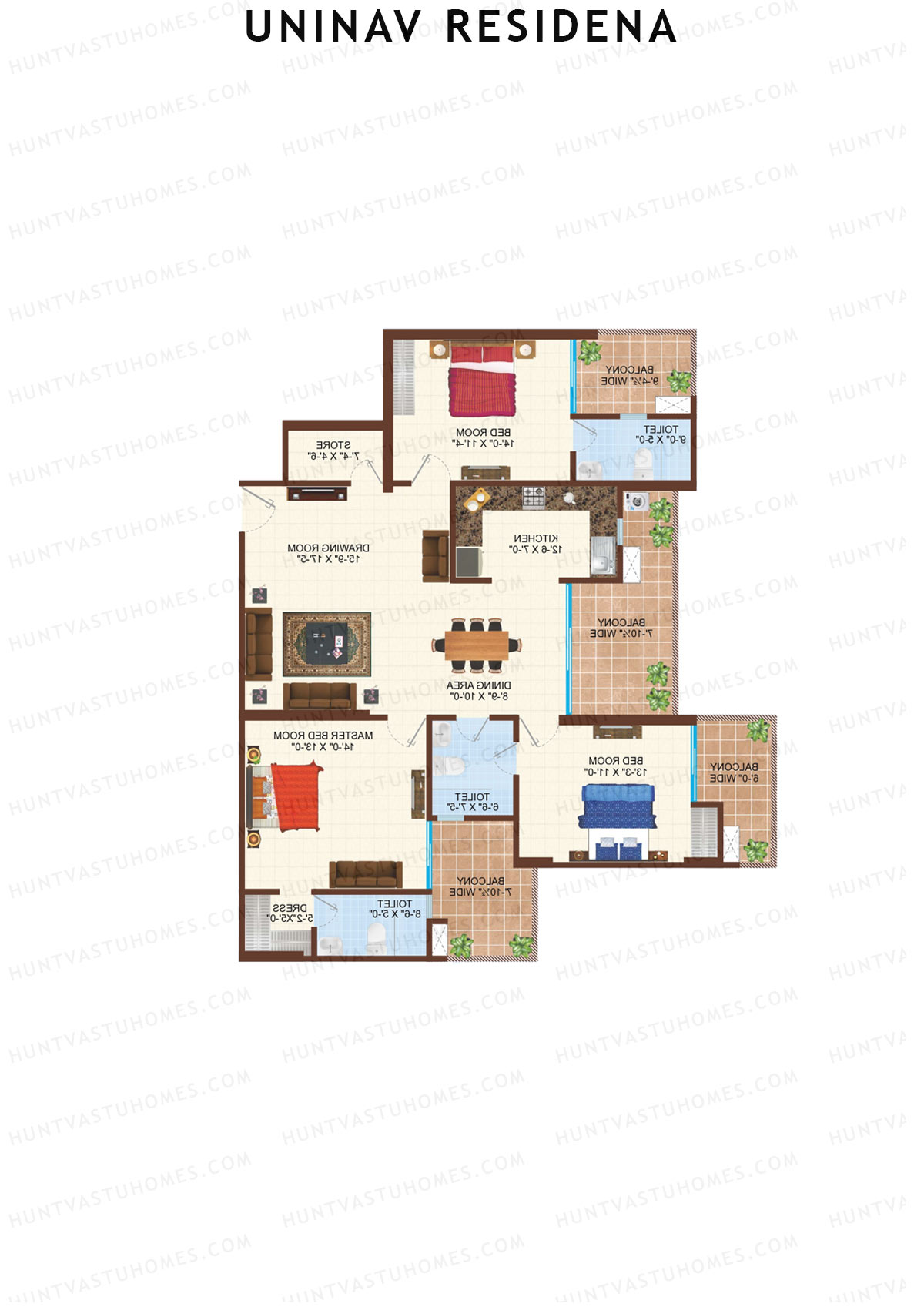 Uninav Residena Tower D Unit 7 (Type 4) Floor Plan