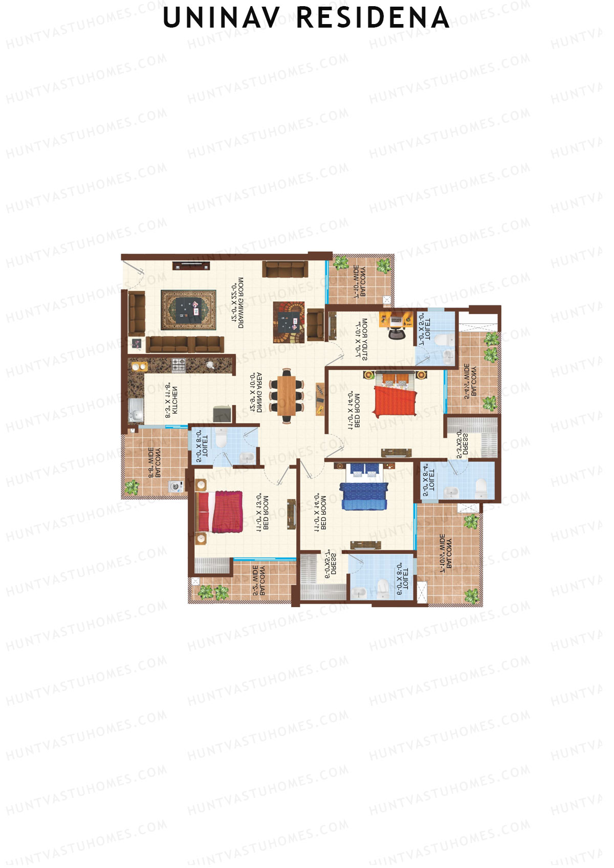 Uninav Residena Tower D Unit 8 (Type 3) Floor Plan