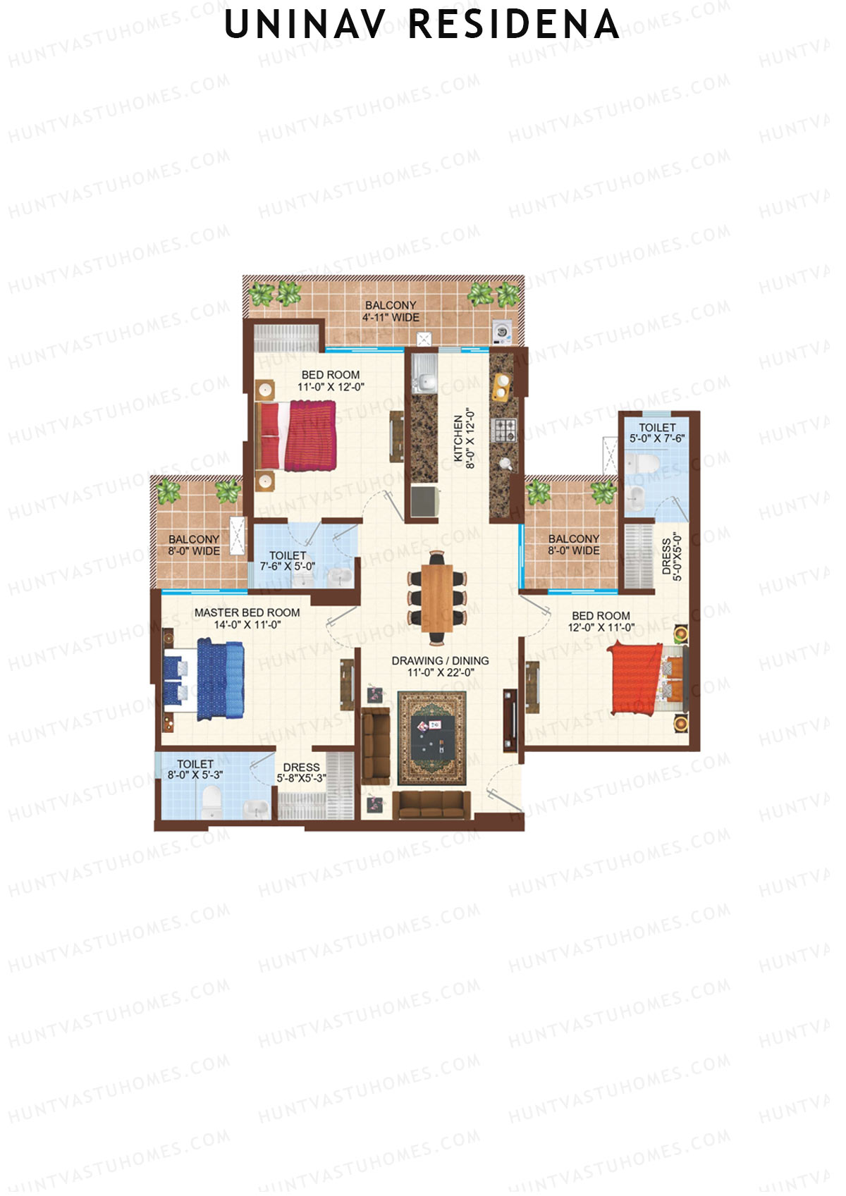 Uninav Residena Tower E Unit 1 (Type 5) Floor Plan