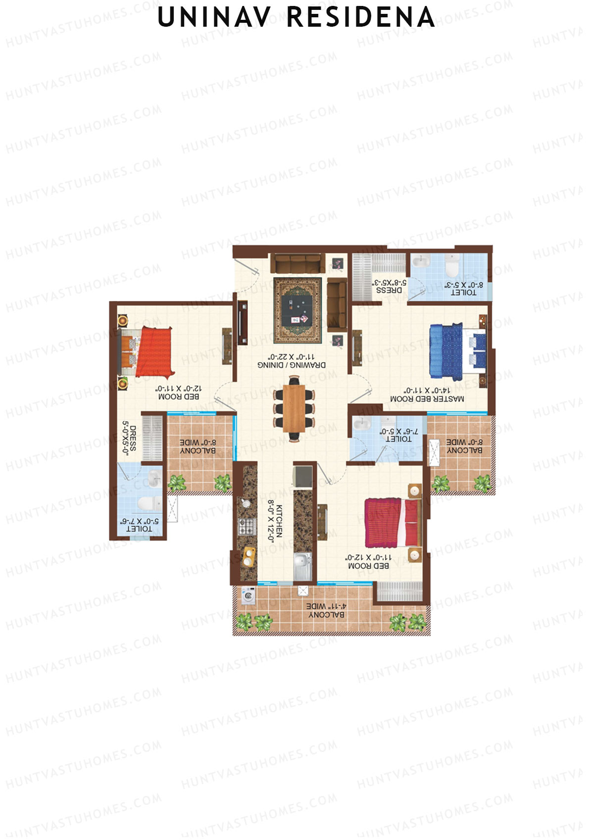 Uninav Residena Tower E Unit 3 (Type 5) Floor Plan