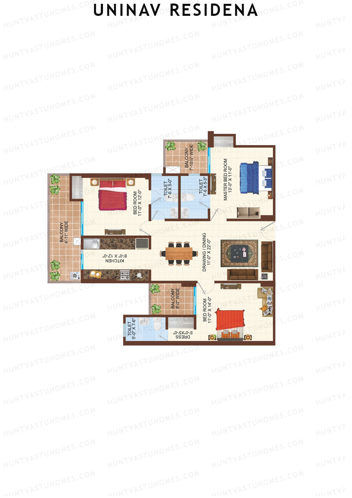 Uninav Residena Tower F Unit 1 (Type 6) Floor Plan