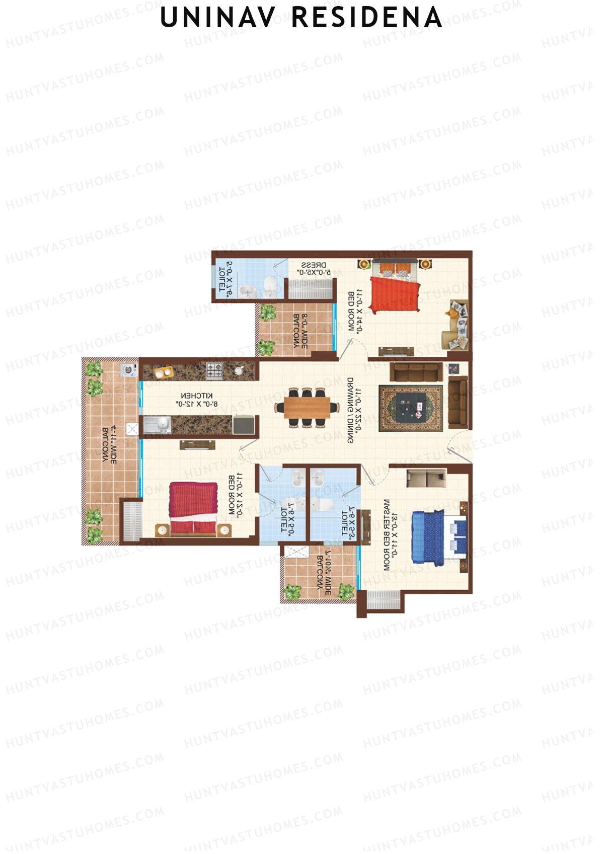 Uninav Residena Tower F Unit 2 (Type 6) Floor Plan