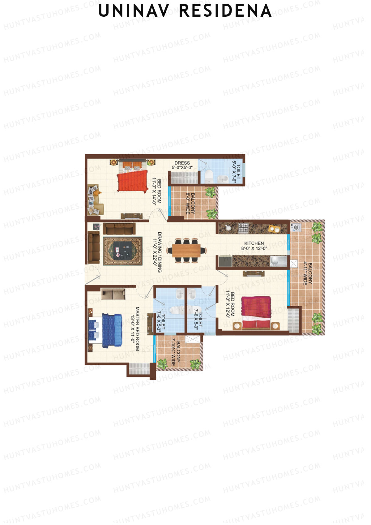 Uninav Residena Tower F Unit 5 (Type 6) Floor Plan