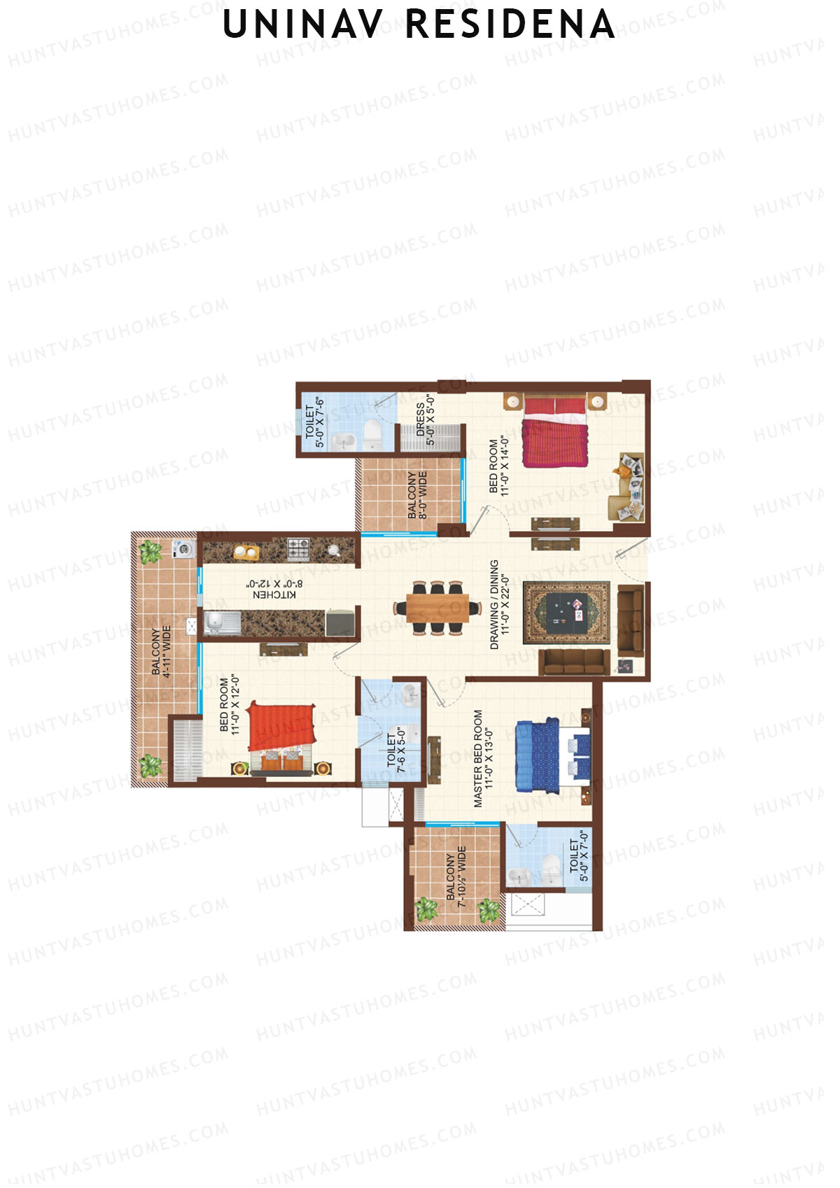 Uninav Residena Tower G Unit 1 (Type 6A) Floor Plan